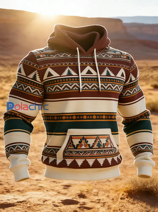 Sweat à capuche décontracté à imprimé occidental et aztèque pour hommes comme image / S