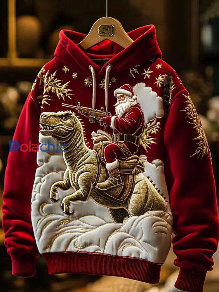 Sweat à Capuche Décontracté Imprimé Père Noël pour Hommes Rouge / S