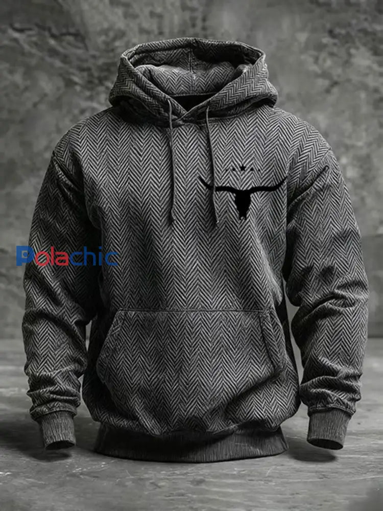 Sweat à capuche décontracté imprimé rétro western pour hommes comme image / S