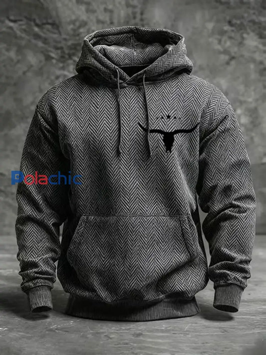 Sweat à capuche décontracté imprimé rétro western pour hommes comme image / S