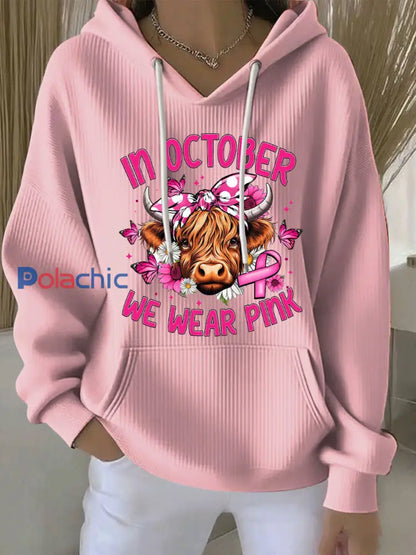 Sweat à capuche décontracté imprimé rose In october We Wear pour femme Rose / S