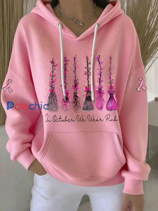 Sweat à capuche décontracté imprimé rose In october We Wear pour femme Rose / S