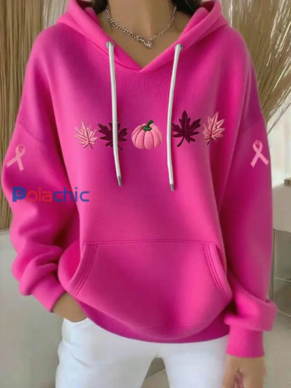 Sweat à capuche décontracté imprimé ruban rose pour femmes Rose Rouge / S