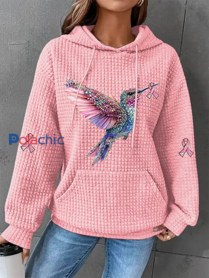 Sweat à capuche décontracté imprimé ruban rose pour femmes Rose / S