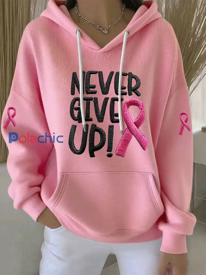 Sweat à capuche décontracté imprimé ruban rose pour femmes Rose / S