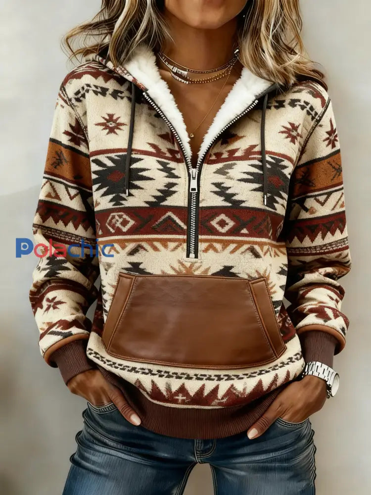 Sweat à capuche décontracté imprimé western vintage pour femmes comme image / S