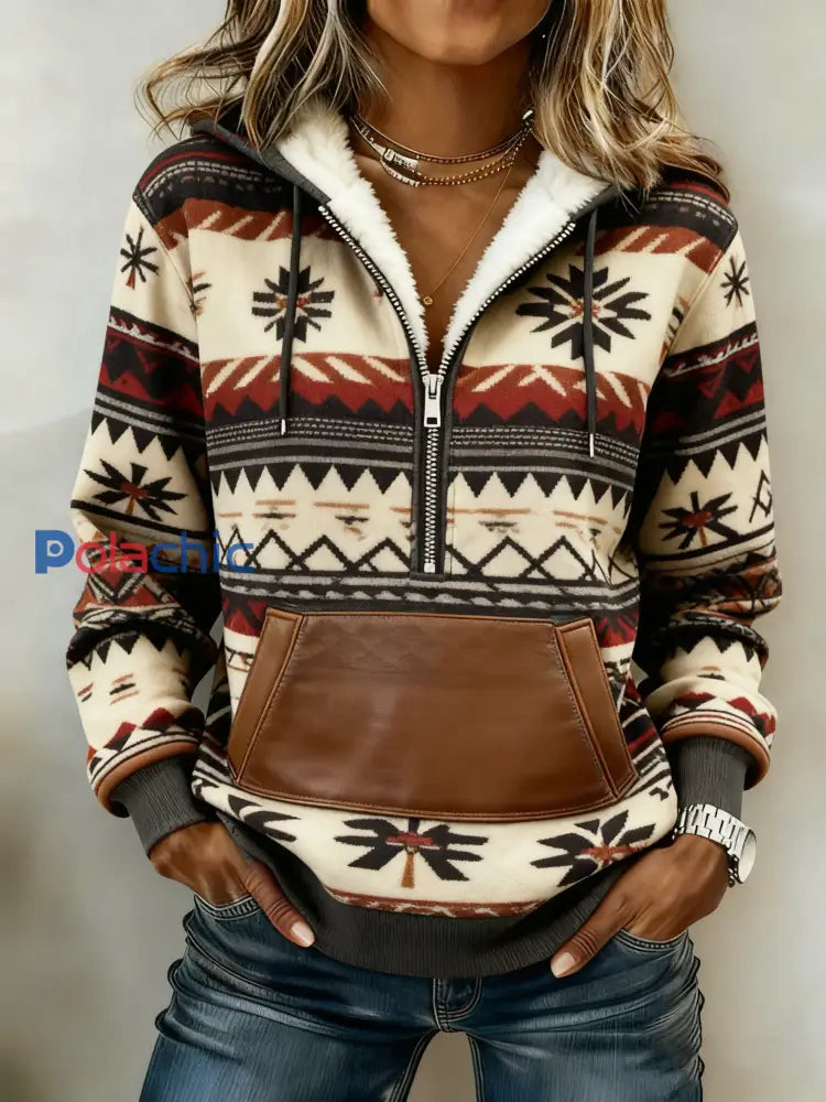 Sweat à capuche décontracté imprimé western vintage pour femmes comme image / S