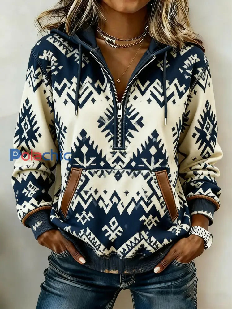 Sweat à capuche décontracté imprimé western vintage pour femmes comme image / S