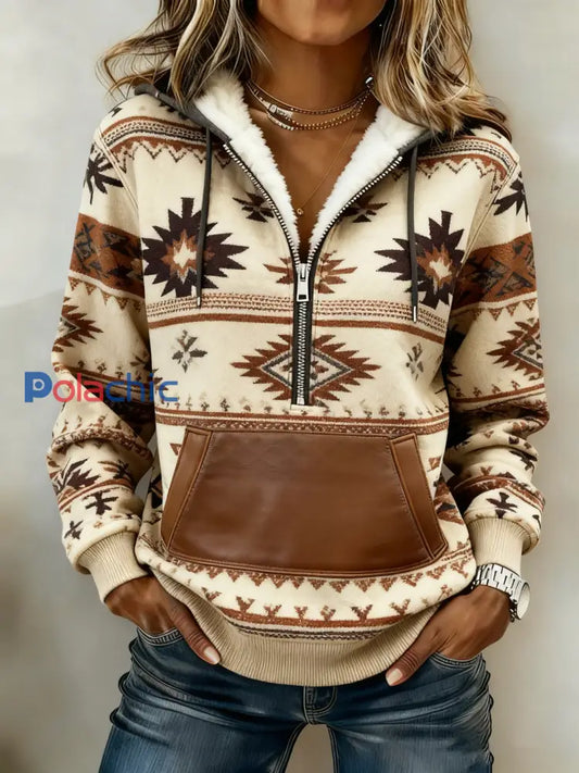 Sweat à capuche décontracté imprimé western vintage pour femmes comme image / S