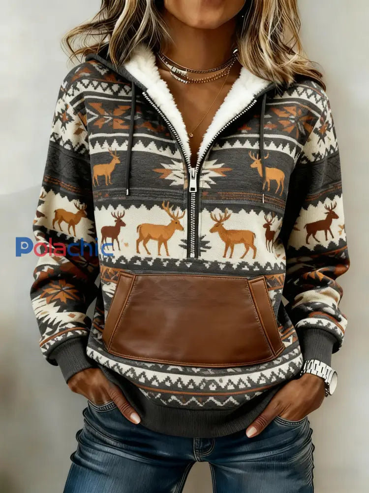 Sweat à capuche décontracté imprimé western vintage pour femmes comme image / S