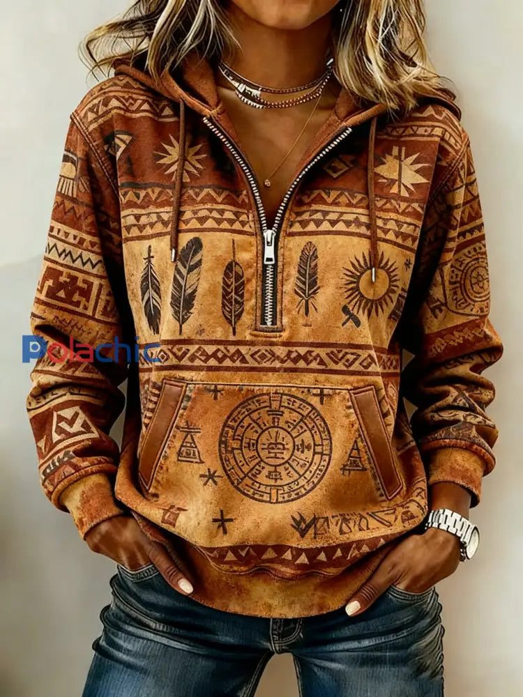 Sweat à capuche décontracté imprimé western vintage pour femmes comme image / S