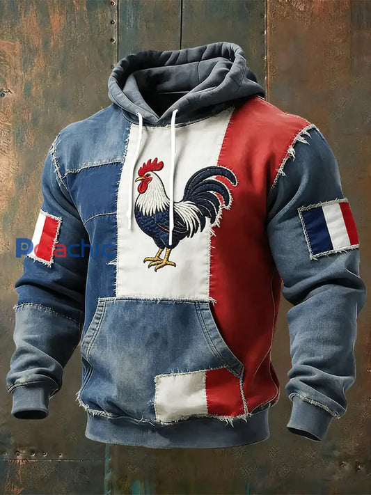 Sweat à capuche décontracté patchwork drapeau français délavé vintage Multicolore / S