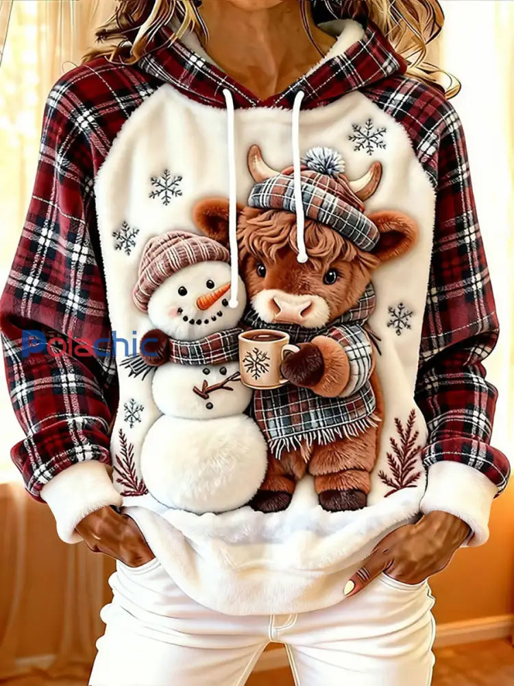 Sweat à capuche décontracté pour femmes Highland Cow Art Print comme image / S