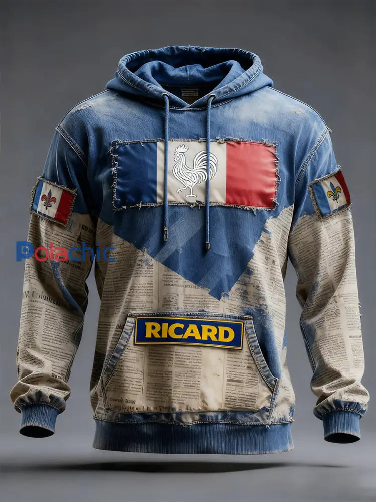 Sweat à capuche décontracté pour homme Drapeau français Ricard A / S