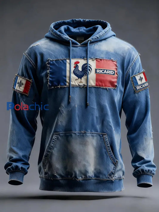 Sweat à capuche décontracté pour homme Drapeau français Ricard A / S
