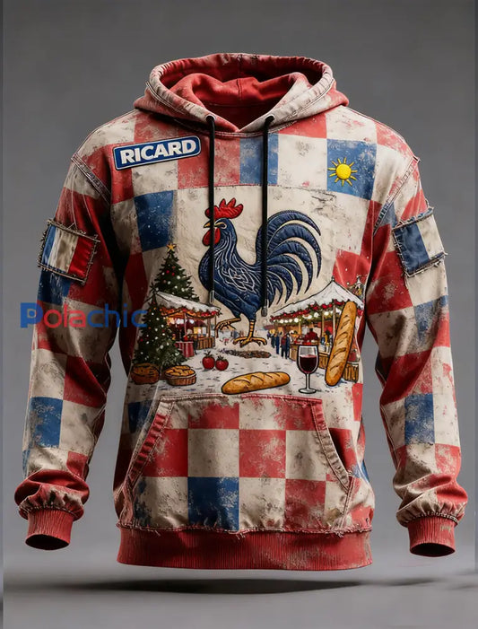 Sweat à capuche décontracté pour homme Drapeau français Ricard A / S