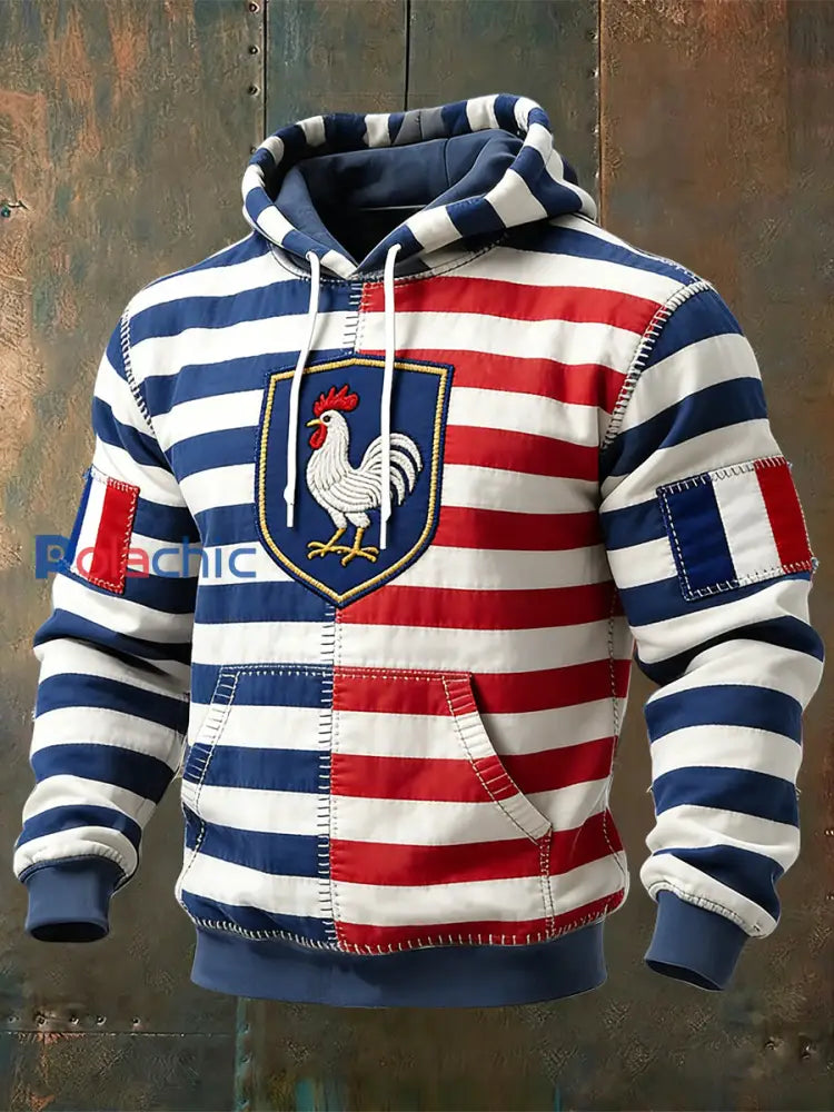 Sweat à capuche décontracté rayé rétro coq français Multicolore / S