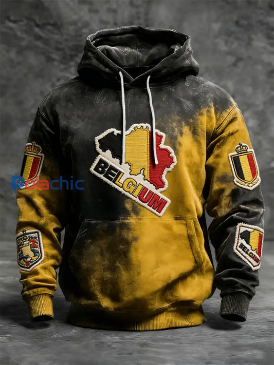 Sweat à Capuche Décontracté Rétro Drapeau Abstrait Belge Noir / S