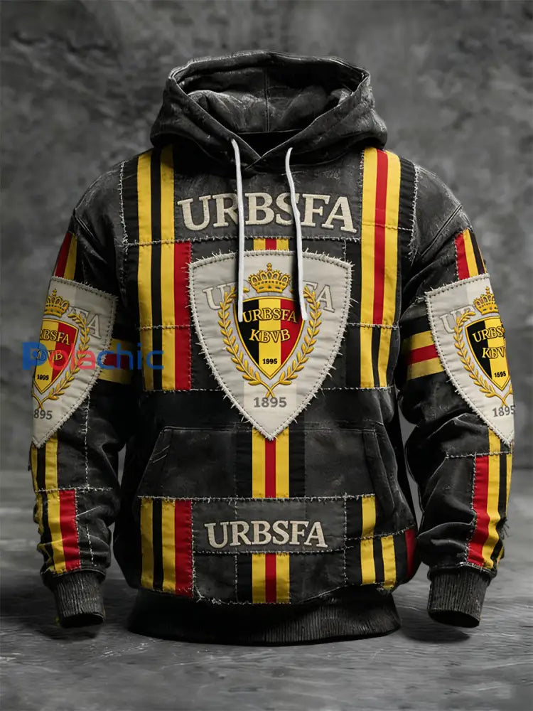 Sweat à Capuche Décontracté Rétro Drapeau Belge Football Patchwork Multicolore / S