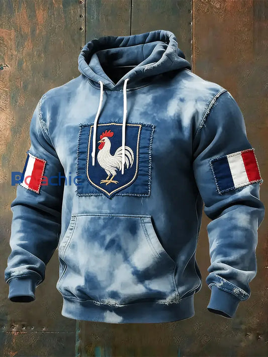 Sweat à Capuche Décontracté Rétro Drapeau Français Coq Tie-Dye Multicolore / S