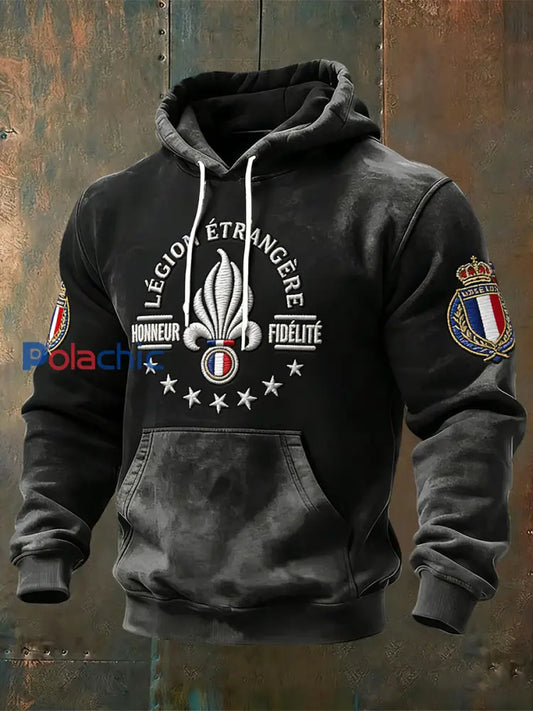 Sweat à capuche décontracté rétro emblème de la Légion étrangère française Noir / S