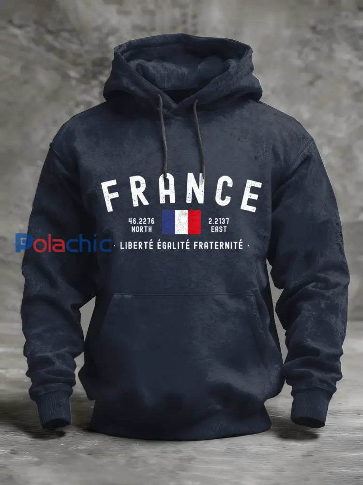 Sweat à Capuche Décontracté Rétro à Imprimé Français As picture / S