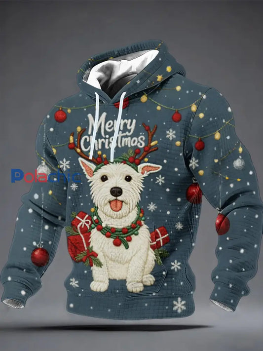 Sweat à capuche en coton à carreaux Denim Patchwork de chien mignon pour hommes Bleu / S