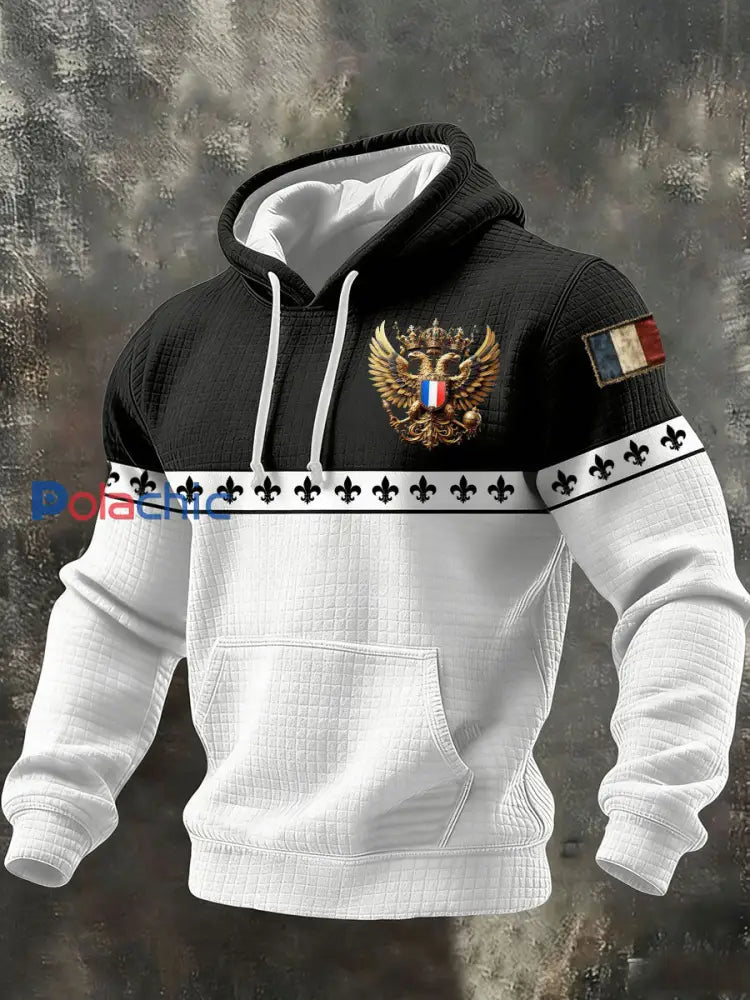 Sweat à capuche en coton à carreaux imprimé français pour hommes blanc / S