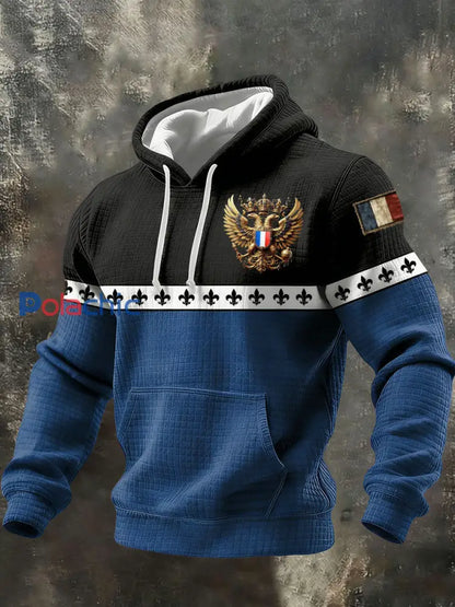 Sweat à capuche en coton à carreaux imprimé français pour hommes bleu / S
