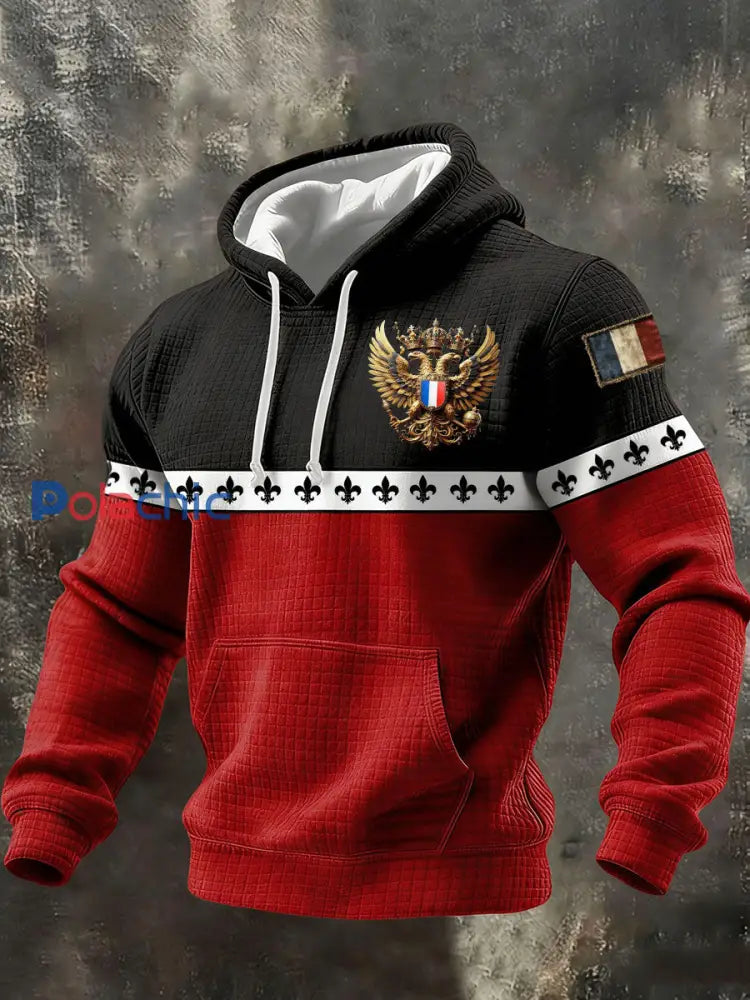 Sweat à capuche en coton à carreaux imprimé français pour hommes rouge / S