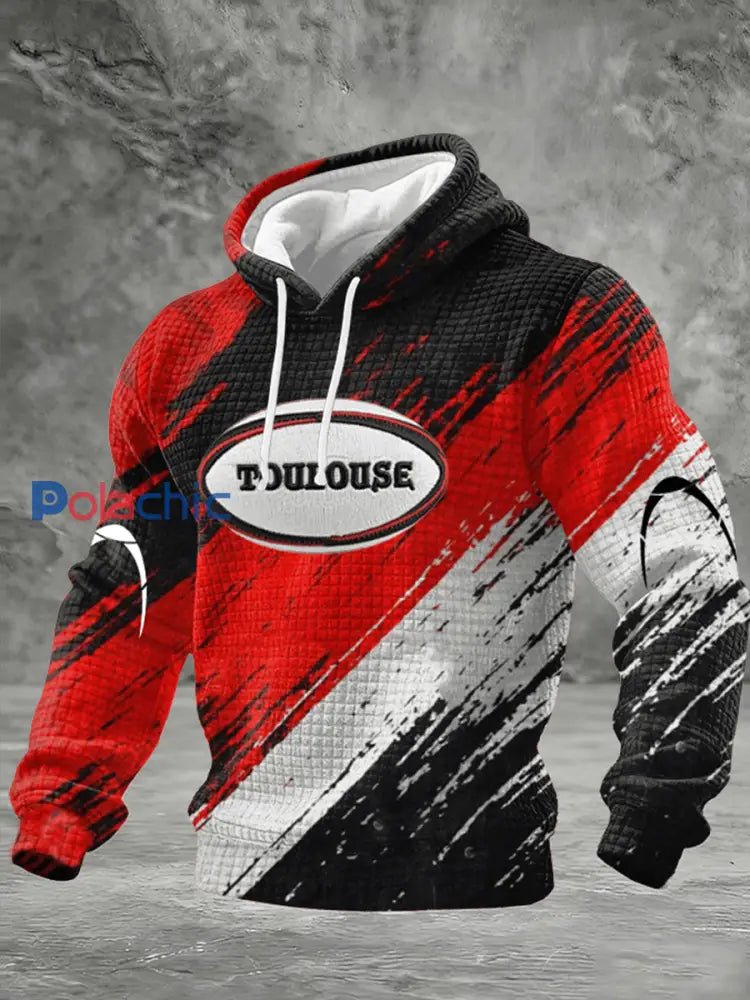 Sweat à capuche en coton à carreaux imprimé rugby pour hommes comme image / S