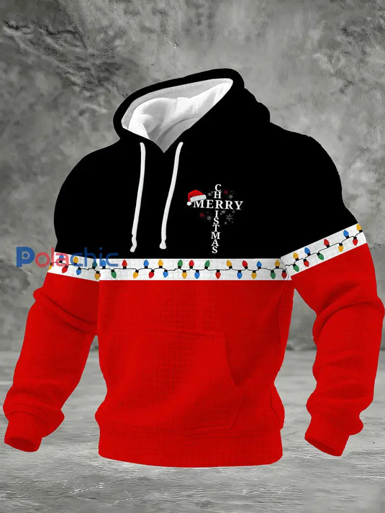 Sweat à capuche en coton à carreaux Merry Christmas Homme Rouge / S
