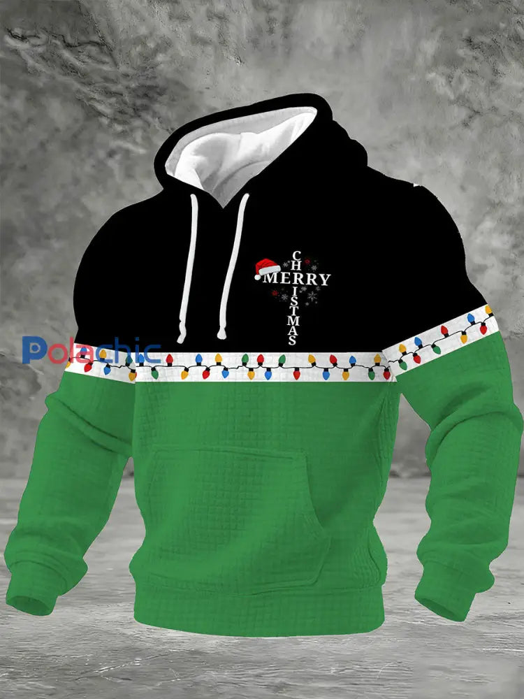 Sweat à capuche en coton à carreaux Merry Christmas Homme Vert / S
