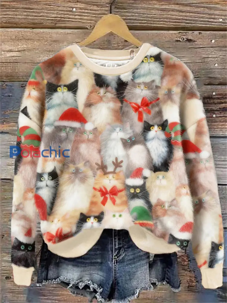 Sweat à Capuche en Flanelle Art Chats de Noël Femme comme image / S