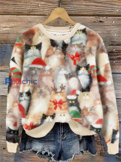 Sweat à Capuche en Flanelle Art Chats de Noël Femme comme image / S