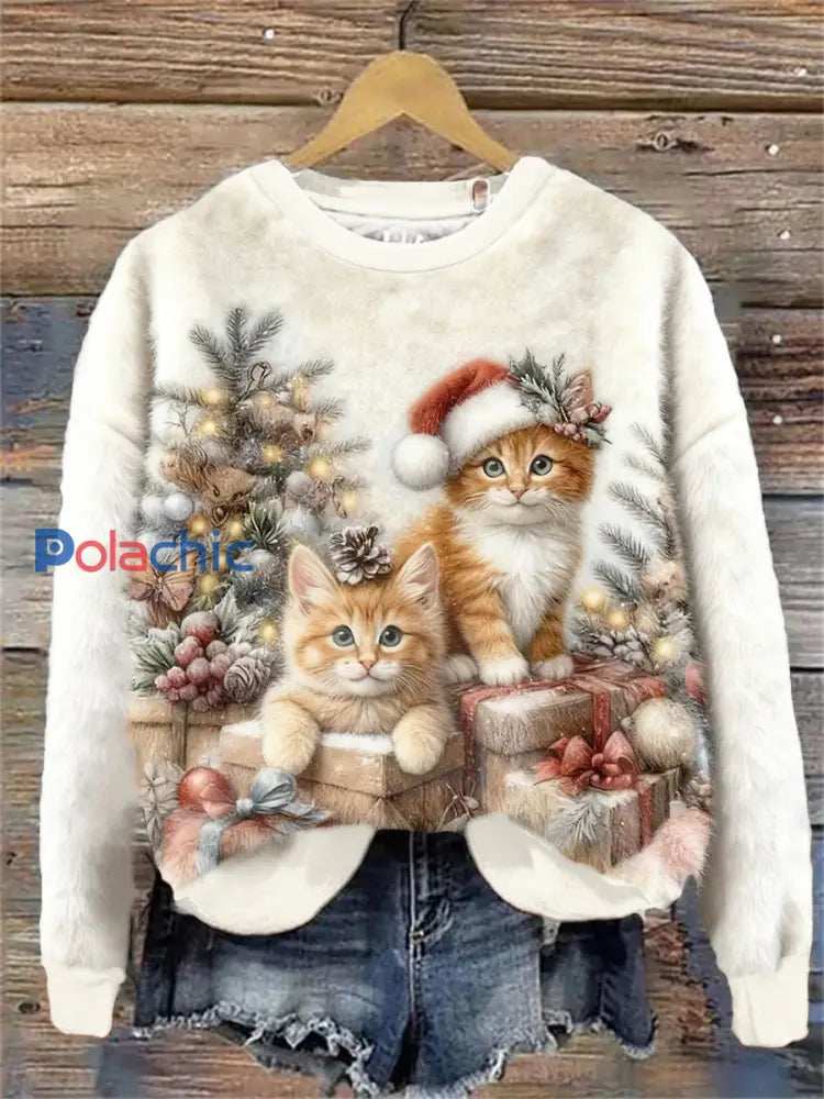Sweat à Capuche en Flanelle Art Chats de Noël Femme comme image / S