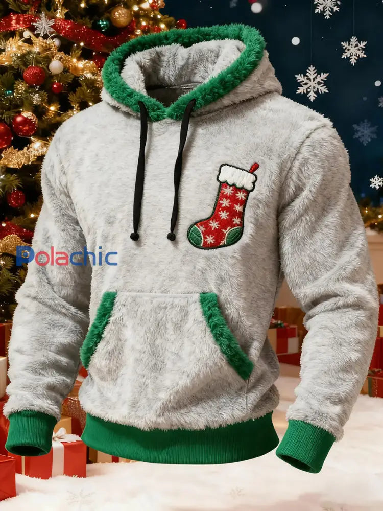 Sweat à capuche en flanelle d’art de Noël pour hommes Gris clair / S