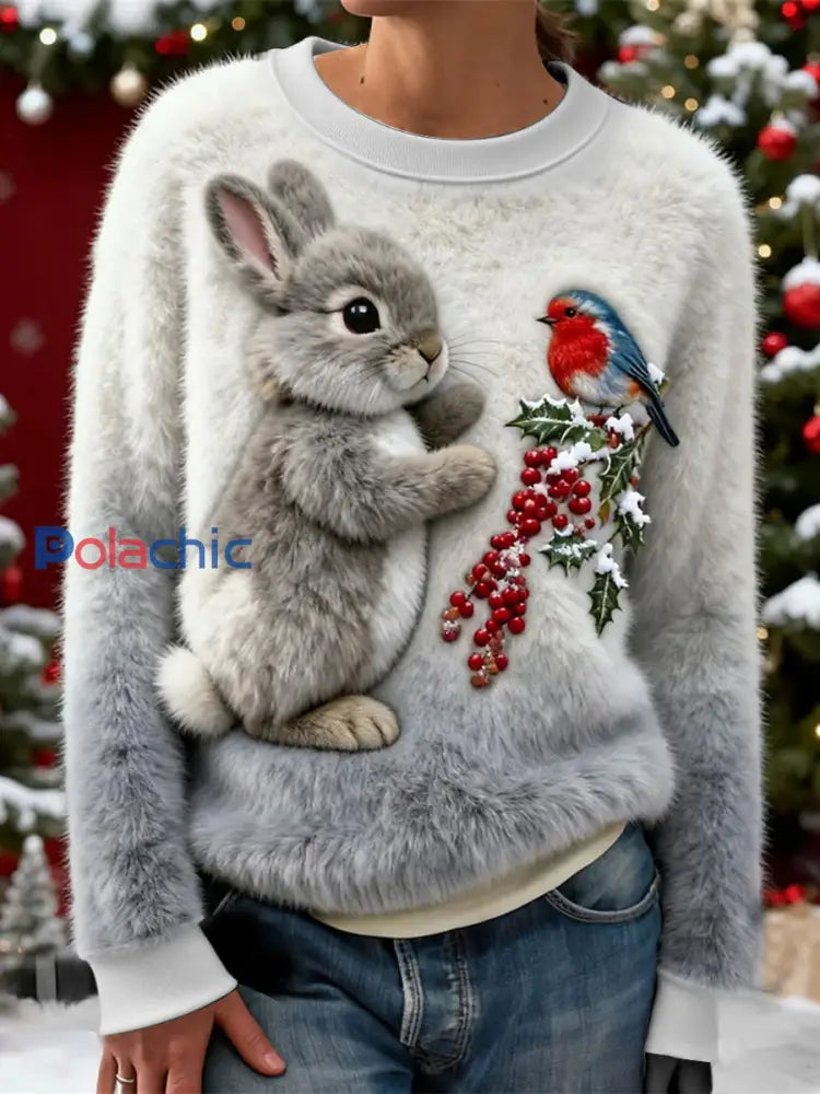 Sweat à capuche en flanelle de lapin flocon de neige pour femmes Gris / S