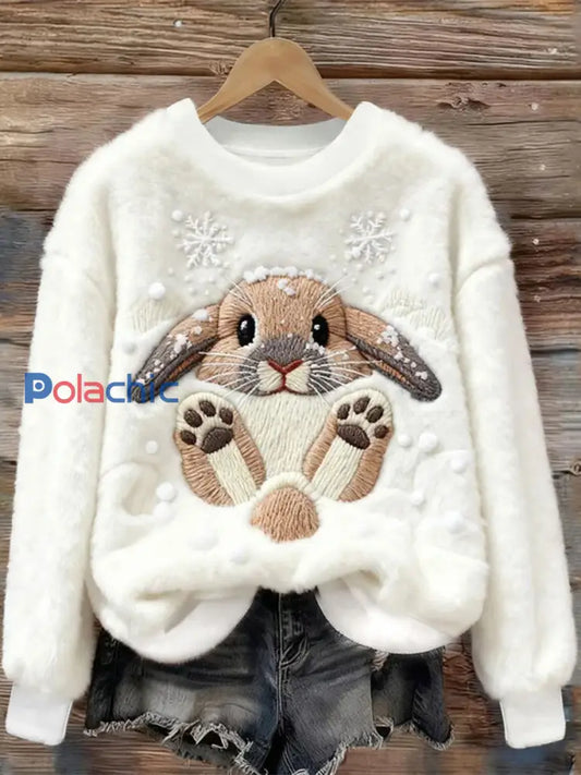 Sweat à capuche en flanelle de lapin de neige pour femmes Blanc / S