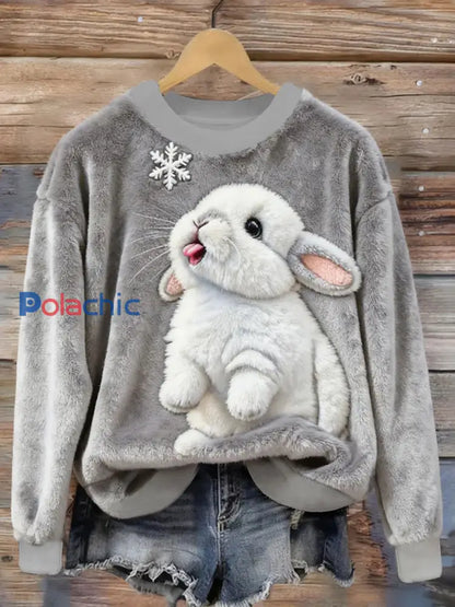 Sweat à capuche en flanelle de lapin de neige pour femmes Gris / S