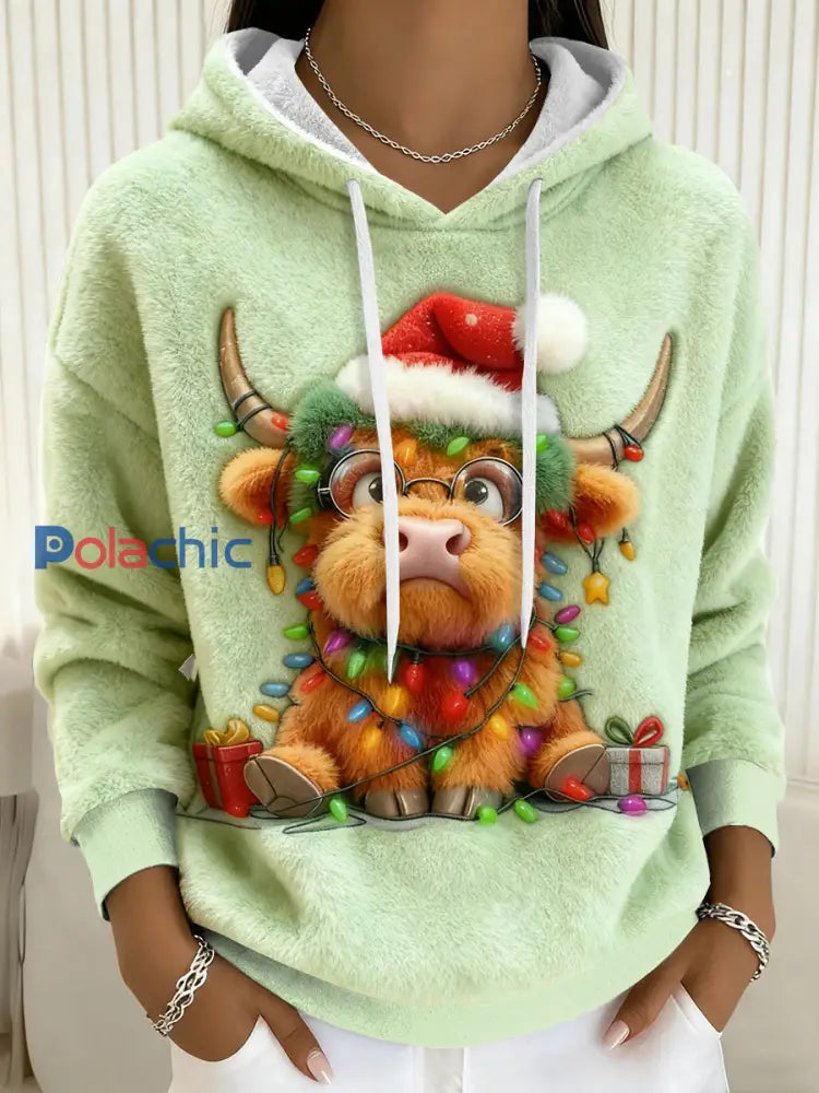 Sweat à capuche en flanelle de Noël Highland Cow Femme comme image / S