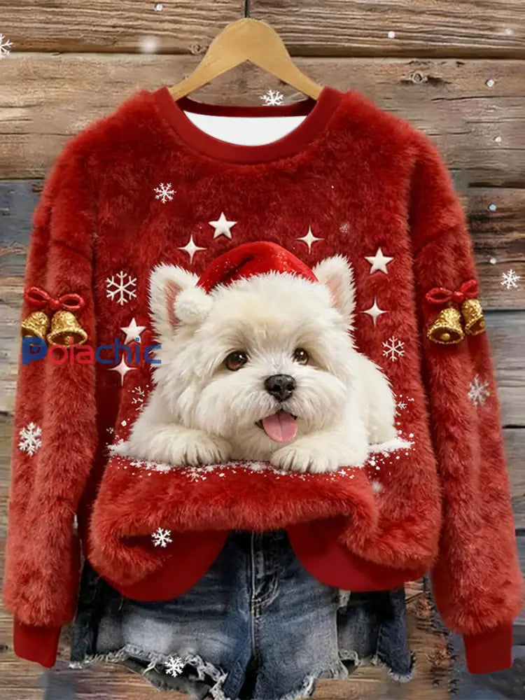 Sweat à capuche en flanelle de Noël Westie West Highland pour femme blanc Rouge / S
