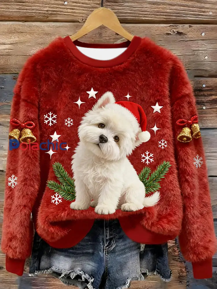 Sweat à capuche en flanelle de Noël Westie West Highland pour femme blanc Rouge / S