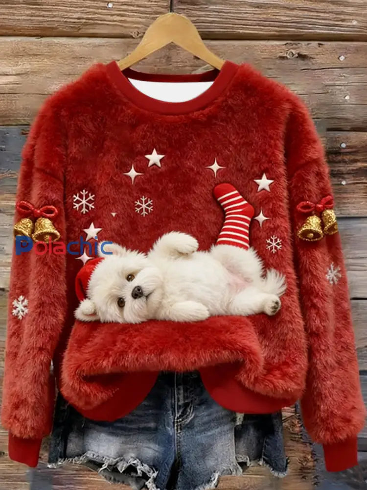 Sweat à capuche en flanelle de Noël Westie West Highland pour femme blanc Rouge / S