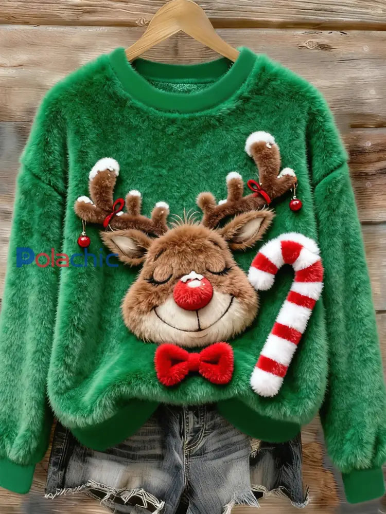 Sweat à capuche en flanelle de renne de Noël pour femmes Vert / S