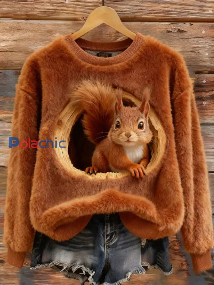 Sweat à capuche en flanelle écureuil Femme Marron / S