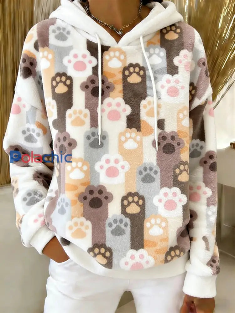 Sweat à capuche en flanelle à imprimé chat mignon pour femmes comme image / S