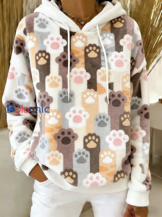 Sweat à capuche en flanelle à imprimé chat mignon pour femmes comme image / S