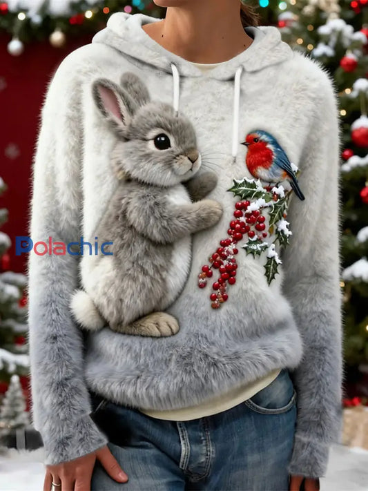 Sweat à Capuche en Flanelle Lapin de Noël Femme comme image / S
