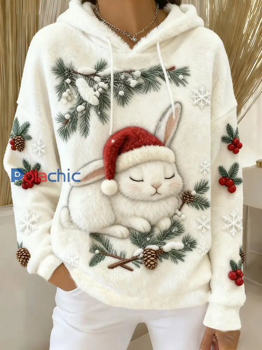 Sweat à capuche en flanelle lapin mignon de Noël pour femmes comme image / S